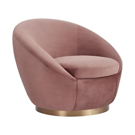 Armen Living Yves Blush Velvet Swivel Accent Arm Chair With Gold Base