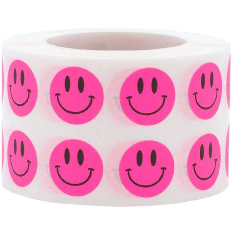 Small Fluorescent Pink Smiley Face Stickers 1/2" | InStockLabels.com