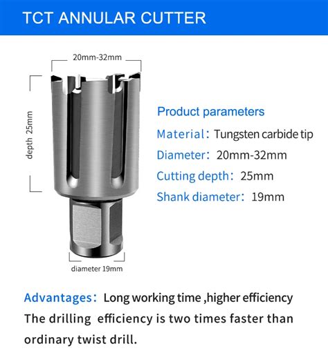 1 Inch Diameter Tct Rail Annular Broach Cutter Weldon Shank Drill Bits