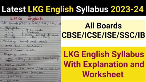 Lkg English Syllabus Lkg English Syllabus For All Boards