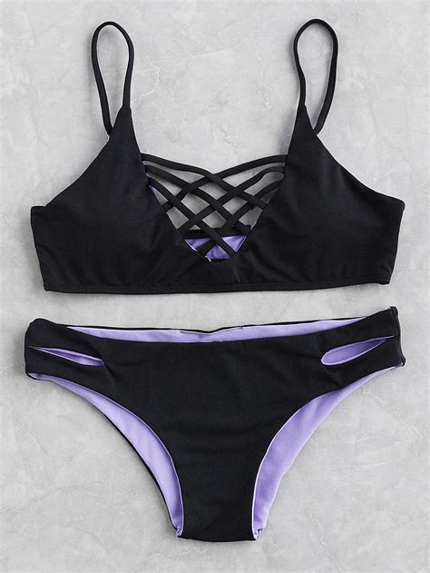 Criss Cross Front Side Cutout Bikini Set SheIn Sheinside