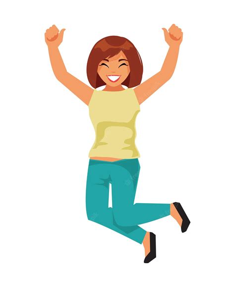 Happy Woman Jumping Vector