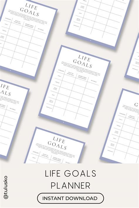 Life Goals Planner Printable Minimalist Goal Setting Goal - Etsy