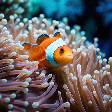 Premium AI Image Colorful Clownfish In A Bleached Anemone AI Generated