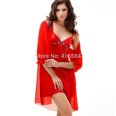 Buy Sexy Nightie Chiffon Robe And Satin Nightgown Set Womens Sleepwear Satin