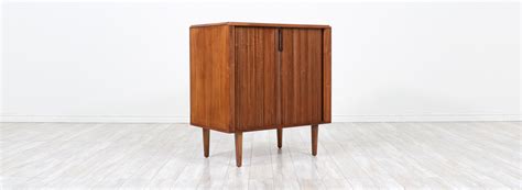 Mid Century Modern Tambour Door Walnut Cabinet By Barzilay Danish