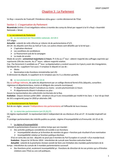 Chapitre Fiche De R Vision Droit Constitutionnel Droit Constit