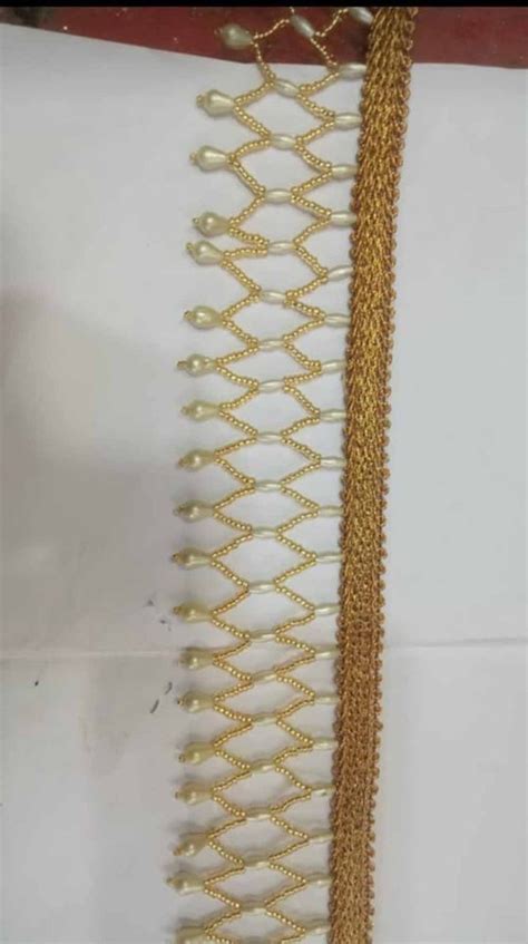 Polyester Double Sided Golden Hand Work Moti Lace For Garment At Rs