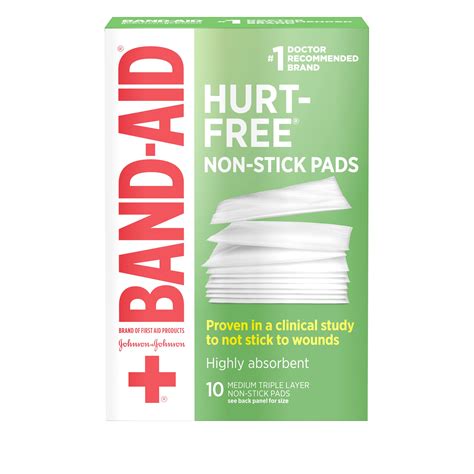 Band Aid Brand Hurt Free Non Stick Pads Large 2 In X 3 In 10 Count