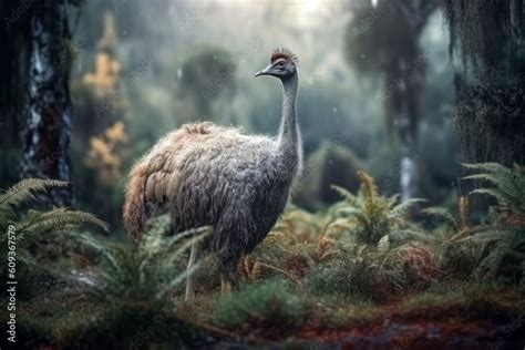 Moa, a giant flightless bird that once roamed the forests of New Zealand. Bird's remarkable size ...