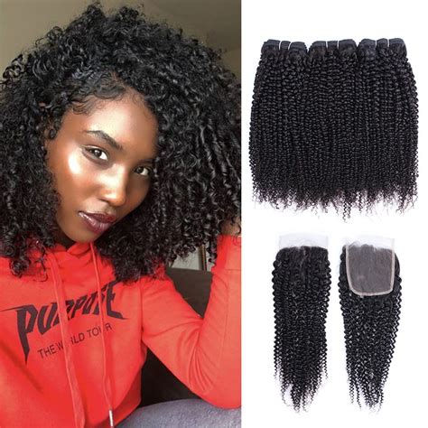 2020 Afro Kinky Curly Hair Bundles With Closure Brazilian Virgin Hair 3 Bundles With 4x4 Lace