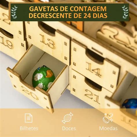 Homcom Calend Rio De Advento Ilumina O Led E Gavetas De