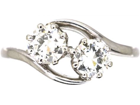 Edwardian Platinum Two Stone Diamond Crossover Ring W The