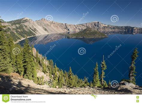 Wizard Island At Crater Lake Volcano In Oregon Stock Photo Image Of