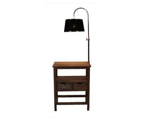 Buy Daroo Fabric Shade Shelf Floor Lamp With Wood Base Black At