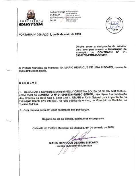 Portaria Fiscal Do Contrato Kelly Ass Prefeitura Municipal De