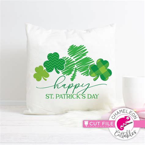 Happy St Patricks Day Clovers With Pattern Svg Png Dxf Eps Jpeg