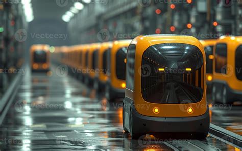 AI generated Yellow electric self driving shuttles on the underground