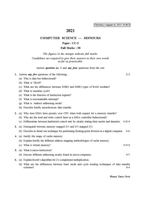 File Cu 2021 B Sc Honours Computer Science Semester 3 Paper Cc 5 Qp