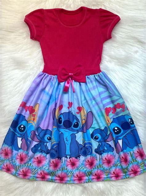 Roupa Tem Tica Stitch Infantil Vestido Personagem Elo