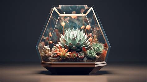 Premium Photo Geometric Glass Florarium With Succulents