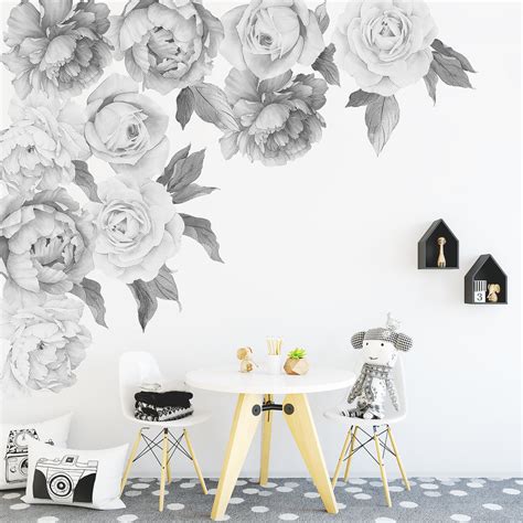 Black And White Peony And Rose Wall Decals Ginger Monkey