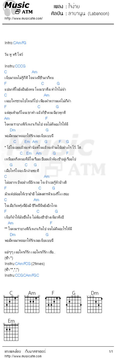 คอร์ดเพลง ใจง่าย ลาบานูน Labanoon Musicatm