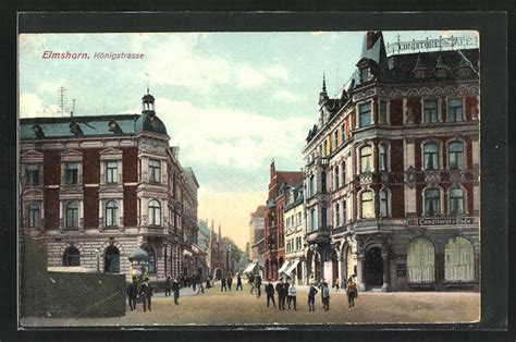 Ansichtskarte Elmshorn Königstrasse mit Cafe Schrader Geschäften und