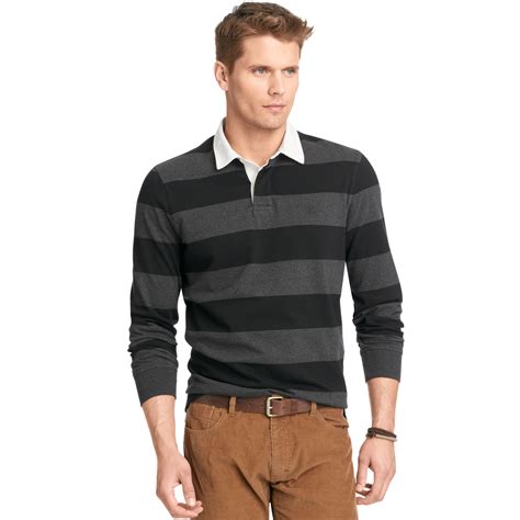 Lyst Izod Izod Shirt Long Sleeve 5050 Striped Rugby Polo In Black For Men