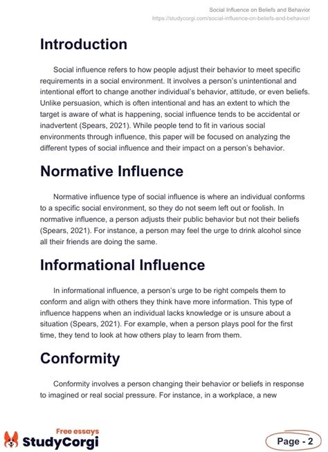 Social Influence On Beliefs And Behavior Free Essay Example