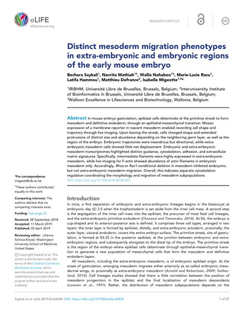 Pdf Distinct Mesoderm Migration Phenotypes In Extra Embryonic And