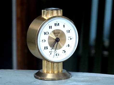 Vintage Swiza 8 Days Alarm Clock Swiss Design Market