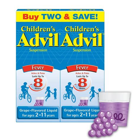 Children's Advil Liquid Suspension Fever Reducer/Pain Reliever (Ibuprofen) 2-Pack In Grape ...