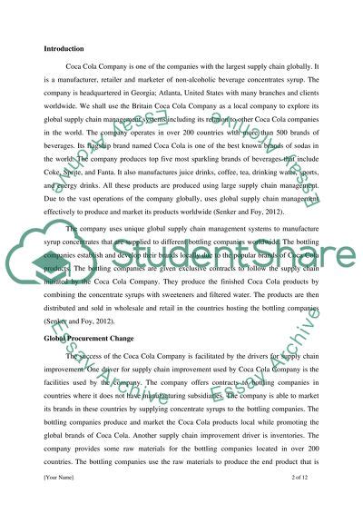 Global Supply Chain Management Coca Cola Essay