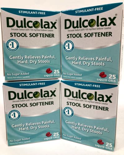 4 Pack 25 Liquid Gels Each Dulcolax Stimulant Free Stool Softeners