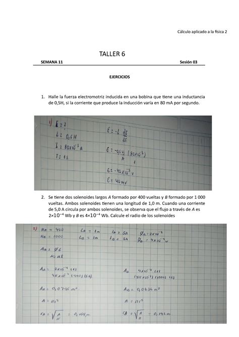 Caf2 taller 6 frb55grerg5y Cálculo aplicado a la física 2 TALLER 6