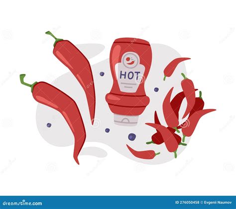 Hot And Spicy Chili Sauce In Bottle Vector Composition Stock Vector Illustration Of Food