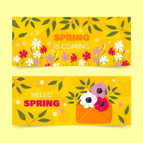 Conjunto De Banners Horizontais De Primavera Plana Vetor Gr Tis