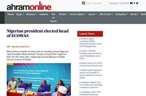 Ahram Online Le président nigérian Bola Ahmed Tinubu prend la tête de