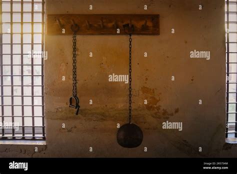 Ball And Chain And Shackle Hanging On A Wall Old Jail In St