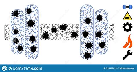 Barbell Triangulated Mesh Icon With Virus Elements Stock Vector