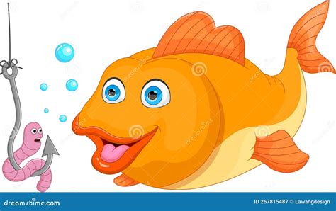 Cartoon Cute Fish With A Worm On A Hook Stock Vector Illustration Of