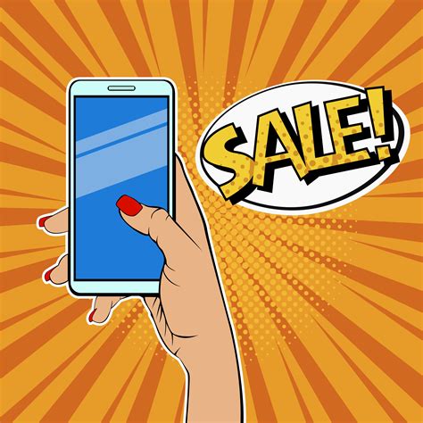 Womans Hand Holding Smartphone And Description Sale 376678 Vector Art