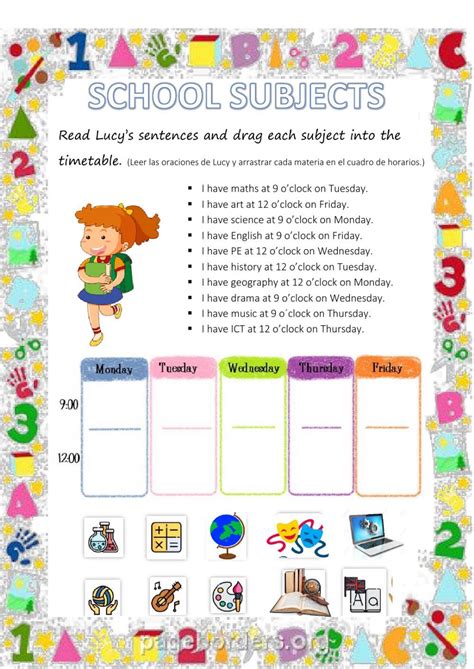 Wawa English Class School Subjects Esl Sentences Worksheets