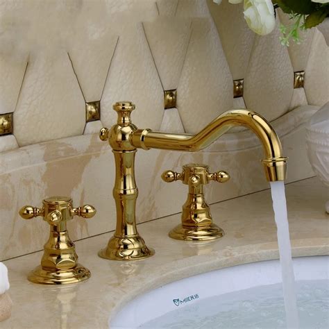 Gold Faucets For Bathroom Sinks Free Shipping Pvd Gold Widespread Lavatory Bathroom Sink