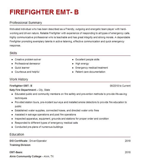 Firefighter Emt B Resume Example