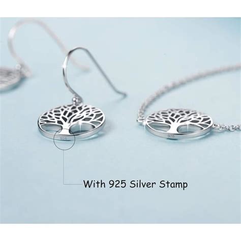 Boucles D Oreilles Arbre De Vie Pendantes En Argent 925 1000 Plaqué Or