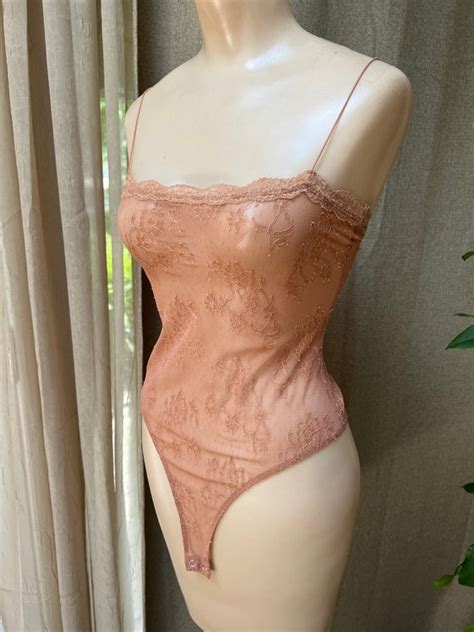 Vintage Sexy Flesh Tone Netting Body Suit Xs Nude To Gem