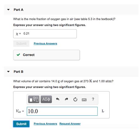 Solved Part A What Is The Mole Fraction Of Oxygen Gas In Air Chegg