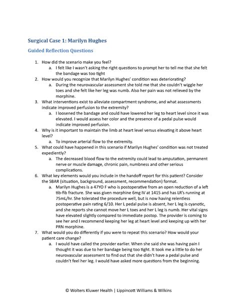 Marilyn Hughes Reflection Questions Surgical Case 1 Marilyn Hughes Guided Reflection